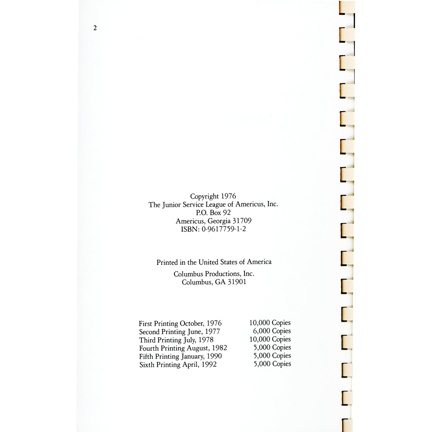 Something Southern cookbook, 1976 6th printing. 398 pages of classic Southern recipes. Hardcover comb‑bound. Copyright page