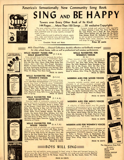 SONGS OF THE SUNNY SOUTH Vintage Sheet Music by Stephen Foster ©1934 BACK COVER