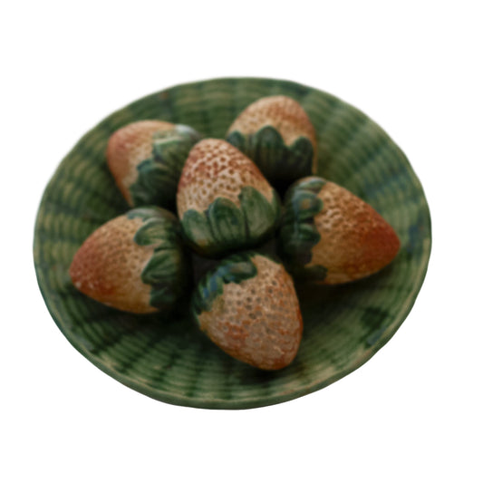 Mid-Century Raised Relief Strawberry Wall Plaque | Hand-Glazed Pottery | Circa 1950s