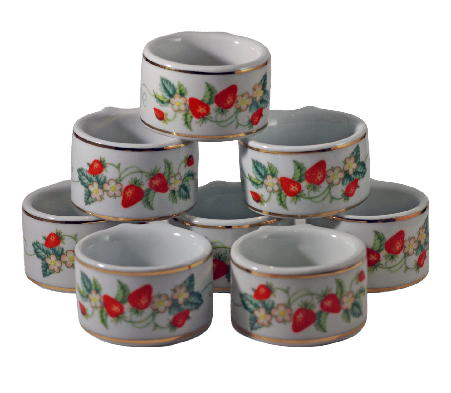 Vintage Avon Strawberry Porcelain collection (1978) napkin rings with gold trim.