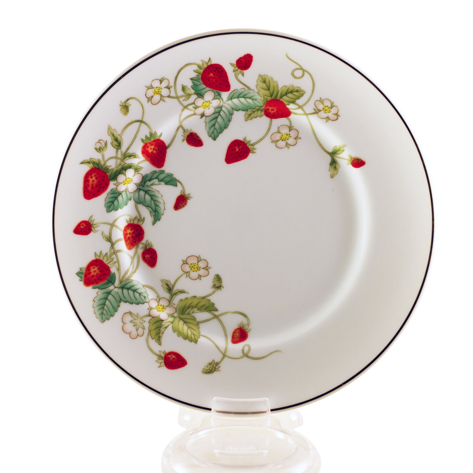 Vintage Avon Strawberry Porcelain collection (1978) dessert plates with gold trim.