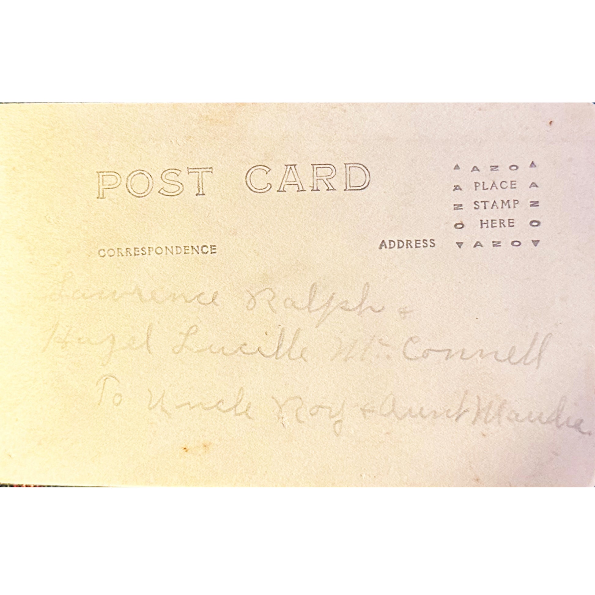 Antique 1920 real photo postcard of identified siblings Lawrence & Hazel McConnell, Indiana. Handwritten message.