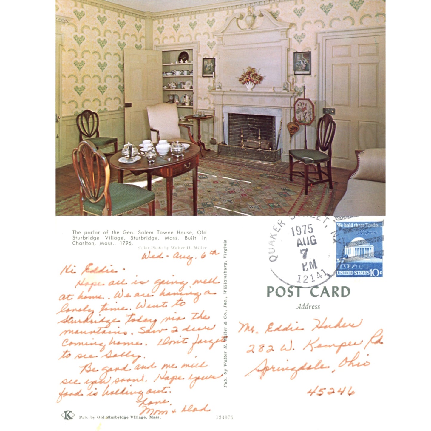 Old Sturbridge Village Interiors – Salem Towne House Parlor Chrome Era Postcards Front and Back