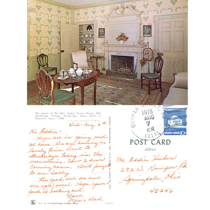 Old Sturbridge Village Interiors – Salem Towne House Parlor Chrome Era Postcards Front and Back