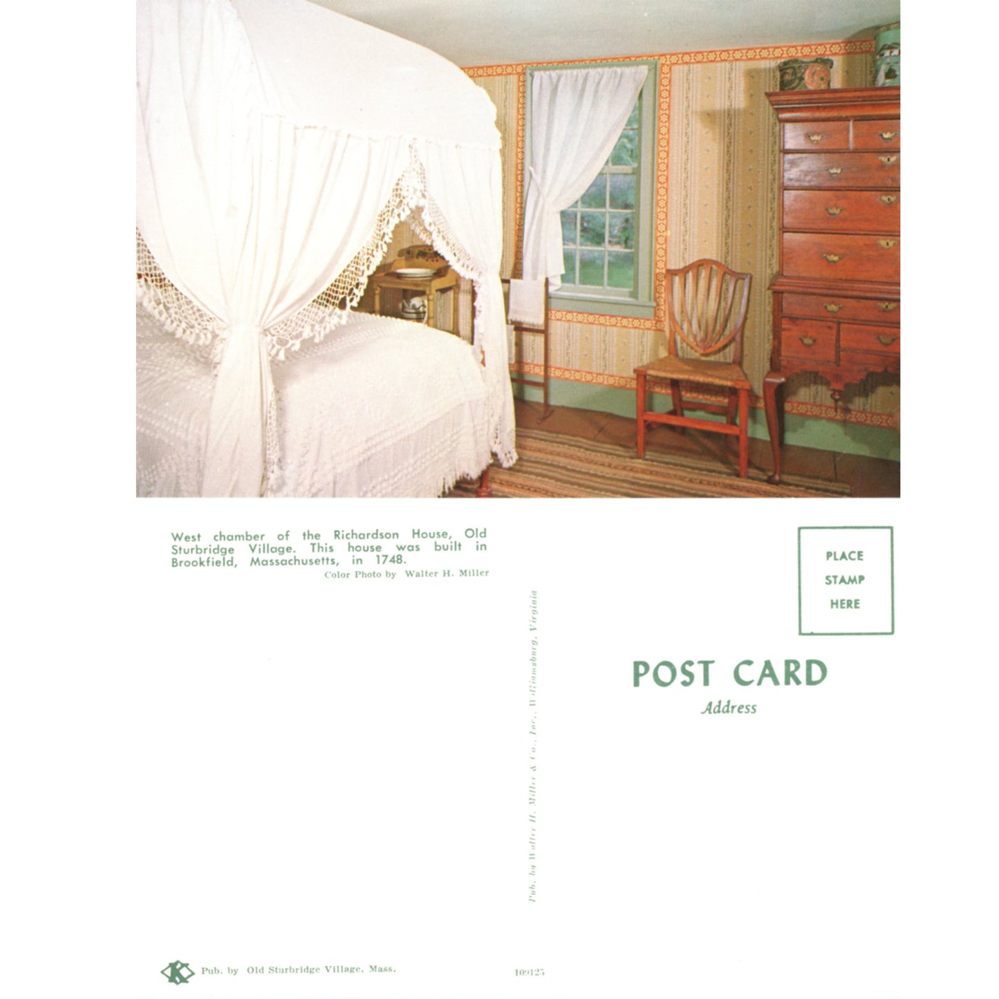 Old Sturbridge Village Interiors – Richardson House Bedroom Chrome Era Postcards Front and Back
