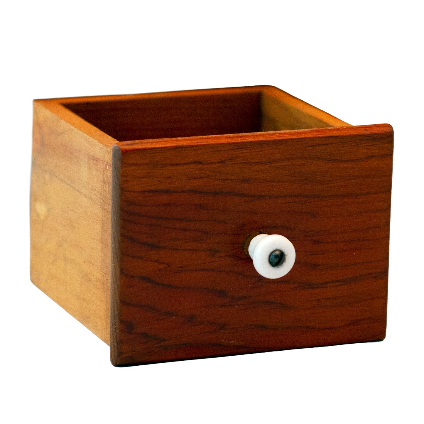 Mid-Century Sunburst Motif Six-Drawer Hanging Wood Spice Cabinet – Porcelain Pulls, Farmhouse Kitchen Decor, c. 1940s–1950s