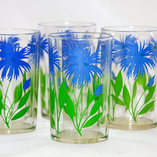 SWANKY SWIG Juice Glasses Cornflower Design Set of 4 Circa 1950