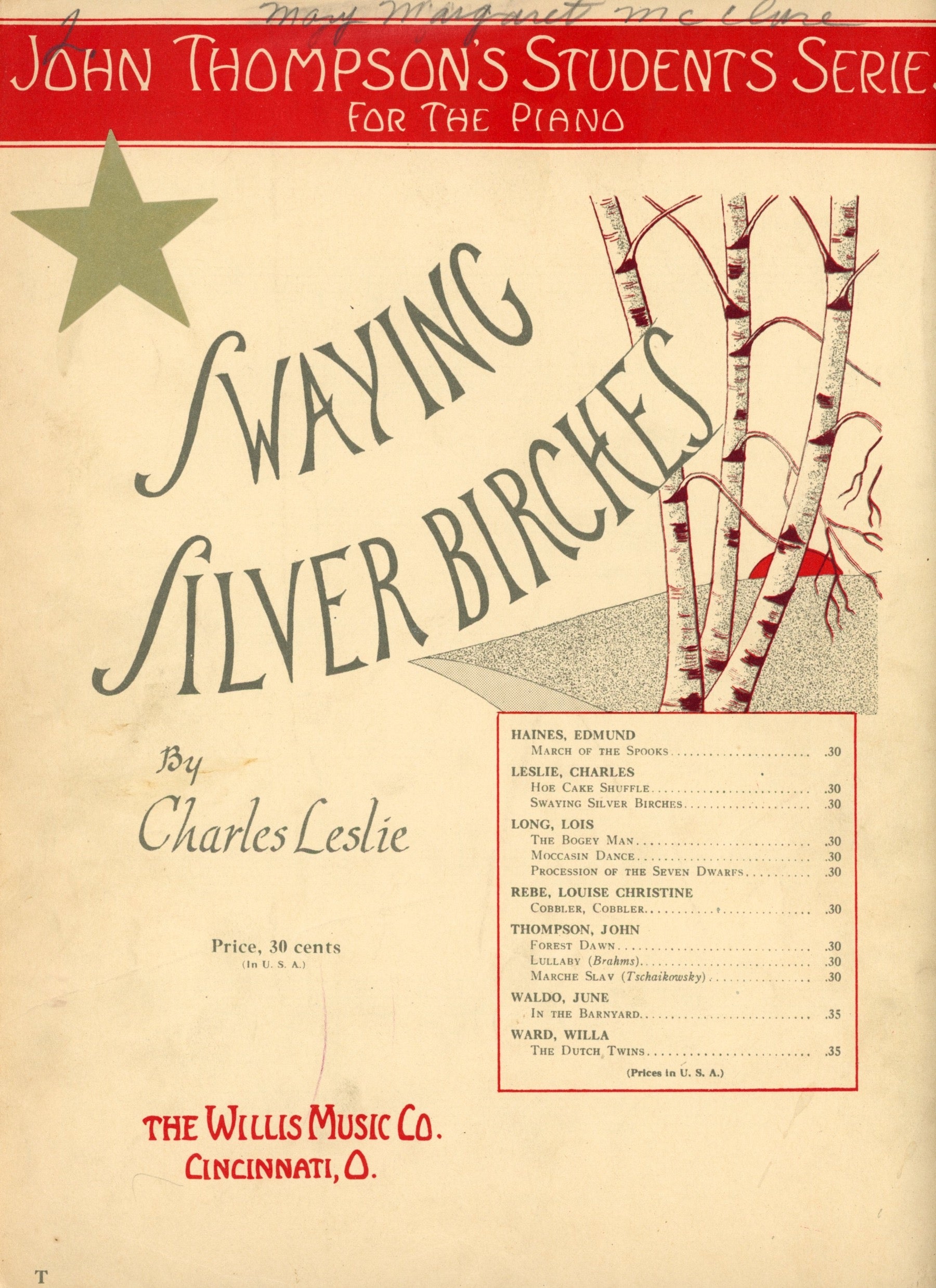 SWAYING SILVER BIRCHES Vintage Sheet Music by Charles Leslie ©1936