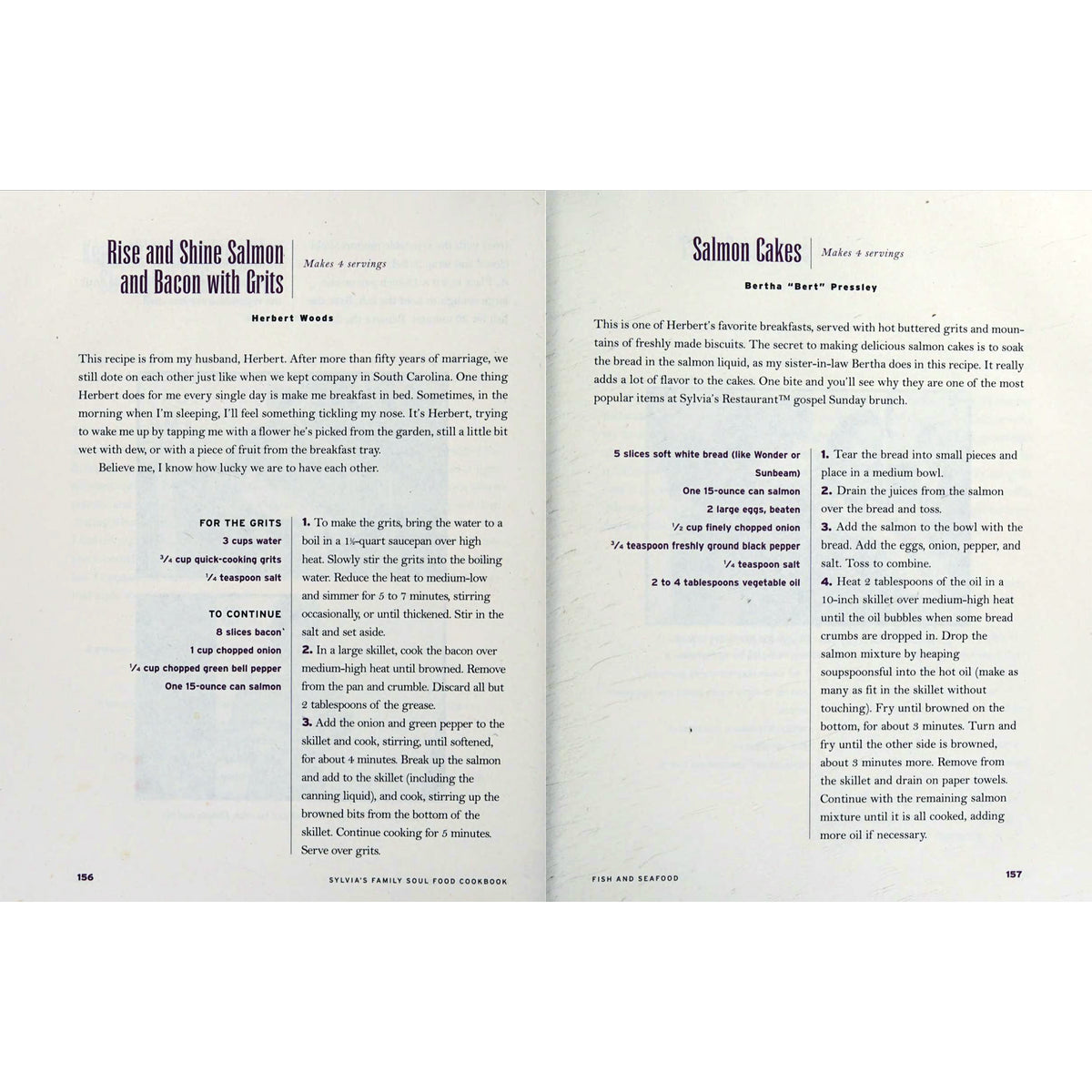 Sylvia’s Family Soul Food Cookbook – 1999 Morrow First Edition Recipe for Salmon Cakes