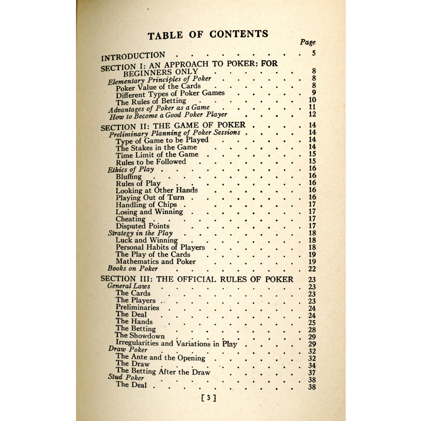 Vintage 1941 Poker rules booklet by US Playing Card Company with bold red spade cover. Clean, lightly used example. Table of Contents