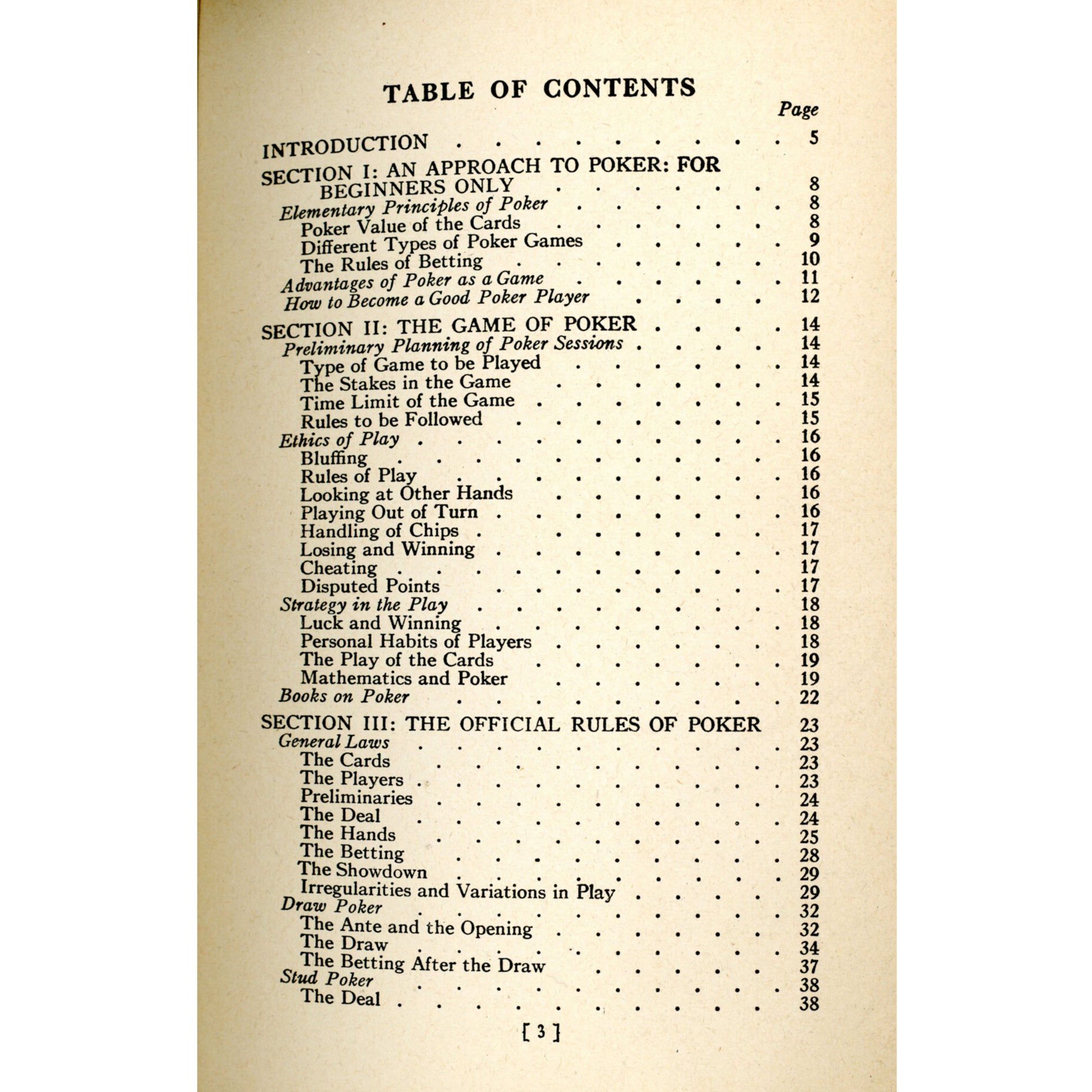Vintage 1941 Poker rules booklet by US Playing Card Company with bold red spade cover. Clean, lightly used example. Table of Contents