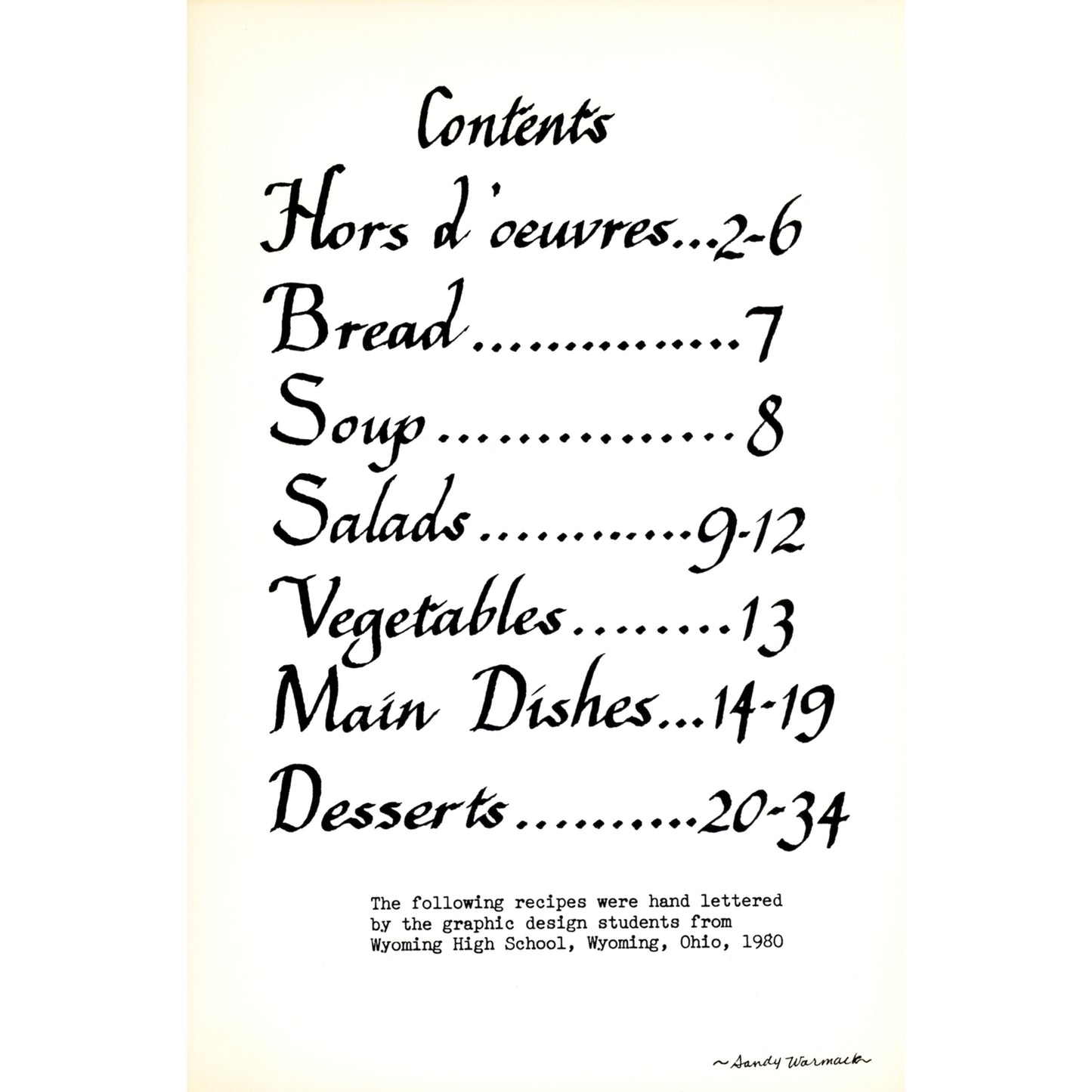 Recipes: Wyoming High School Cookbook (1980) – Hand‑Lettered Student Art | Wyoming, Ohio Table of Contents