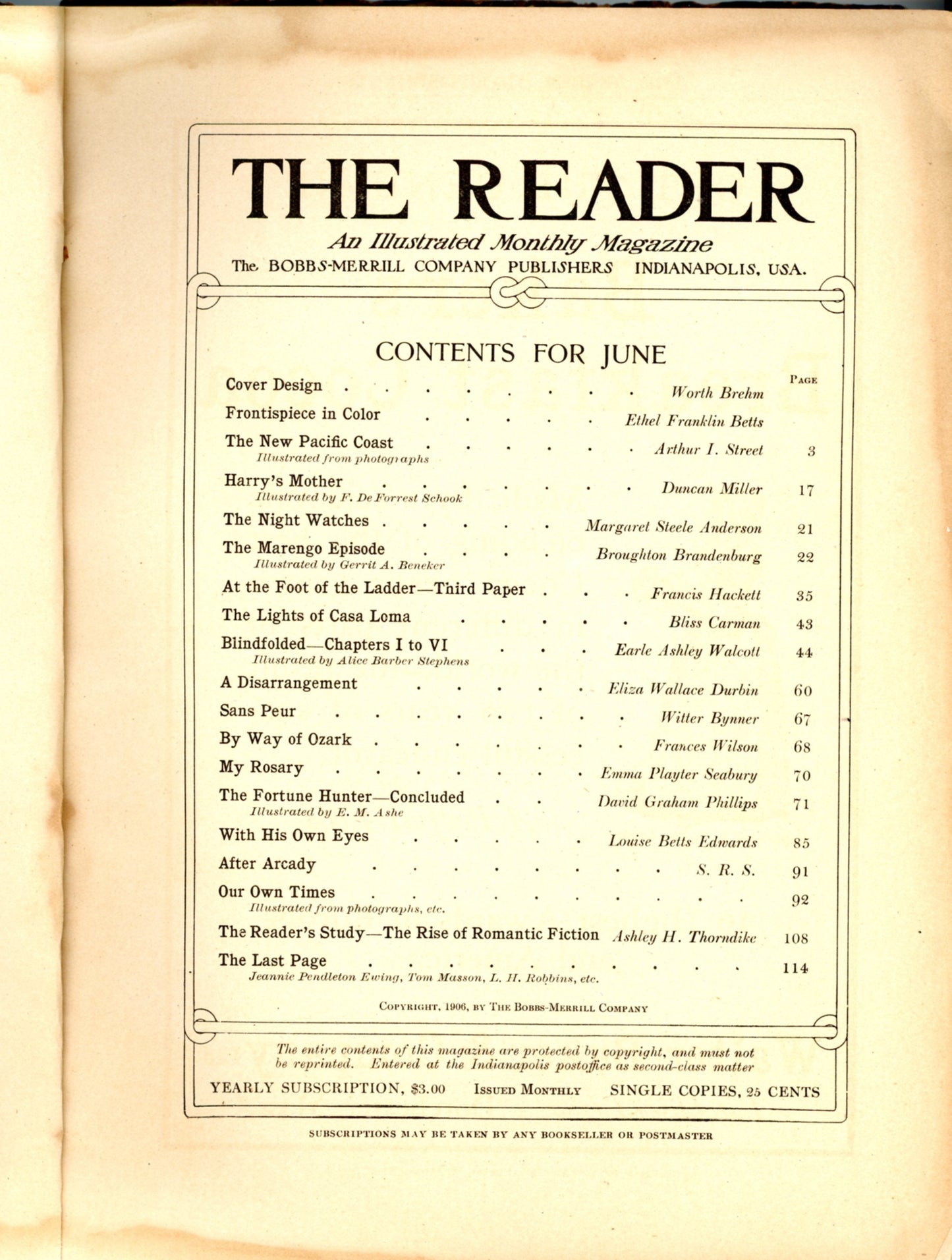 THE READER an Illustrated Monthly Magazine ©June 1906 TABLE OF CONTENTS