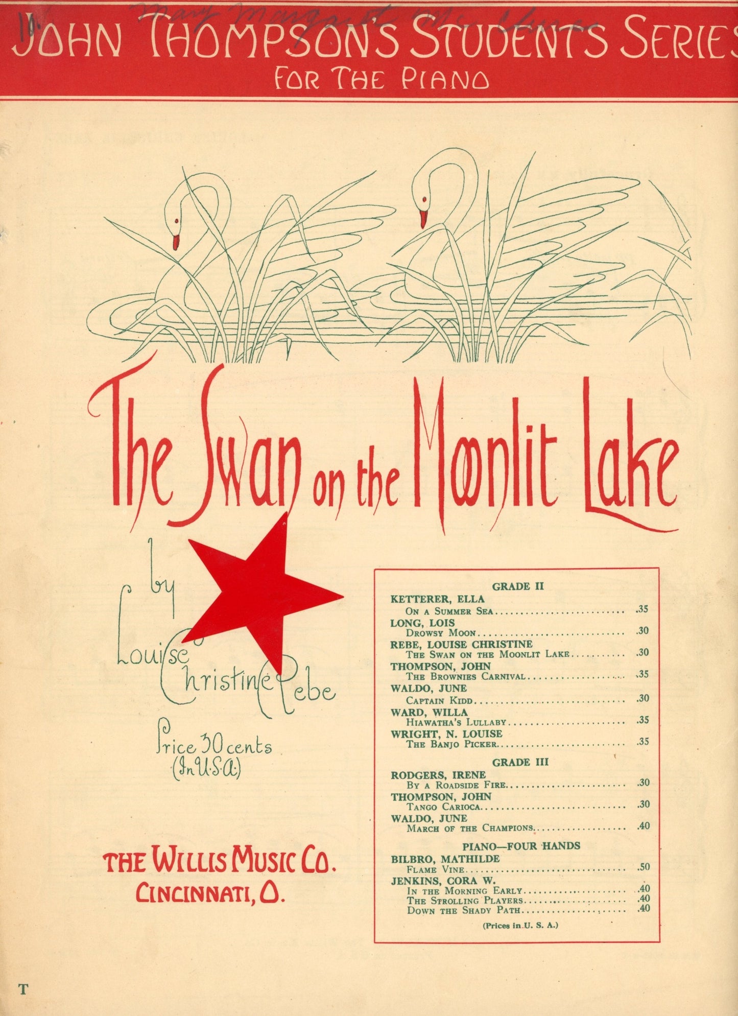 The Swan on the Moonlit Lake 1936–1939 John Thompson Student Series Piano Solos (Set of 3) – Willis Music Cincinnati