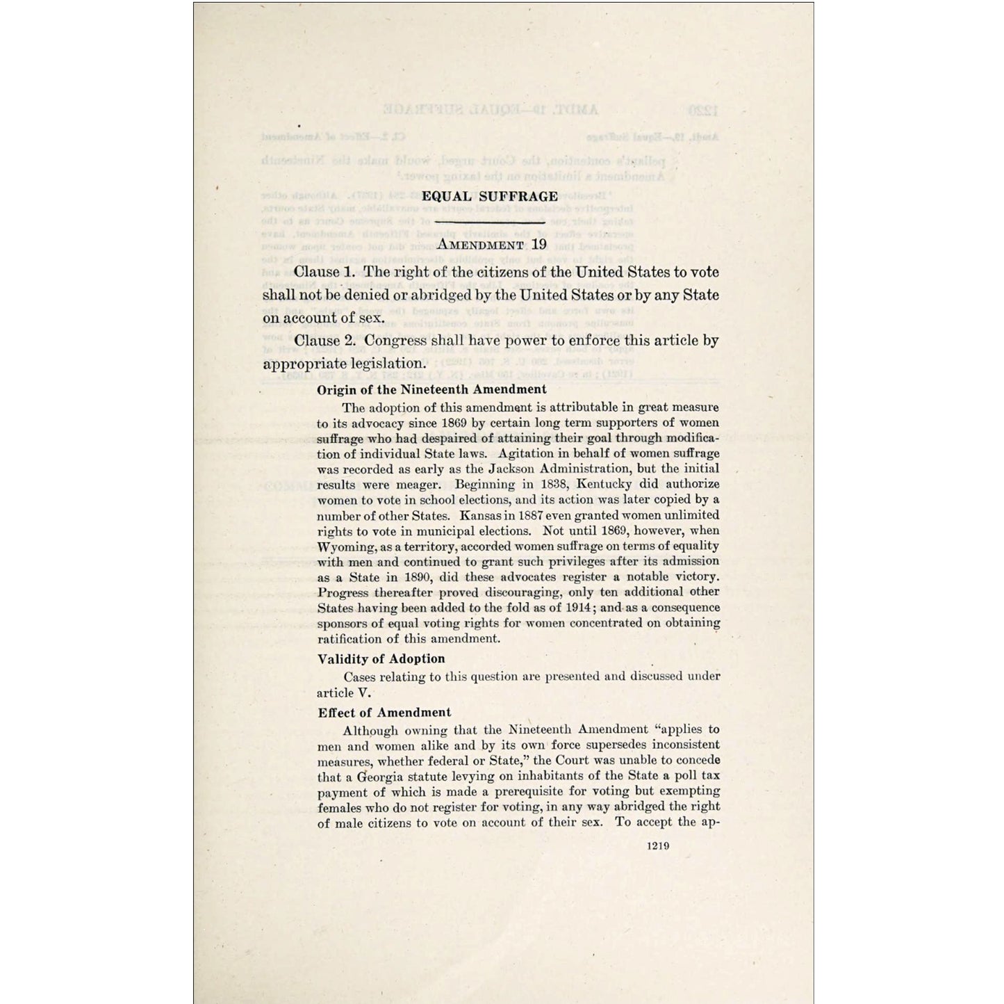 1953 Constitution Annotated with Supreme Court case analysis through 1952. 1361-page US Government constitutional reference. 19th Amendment