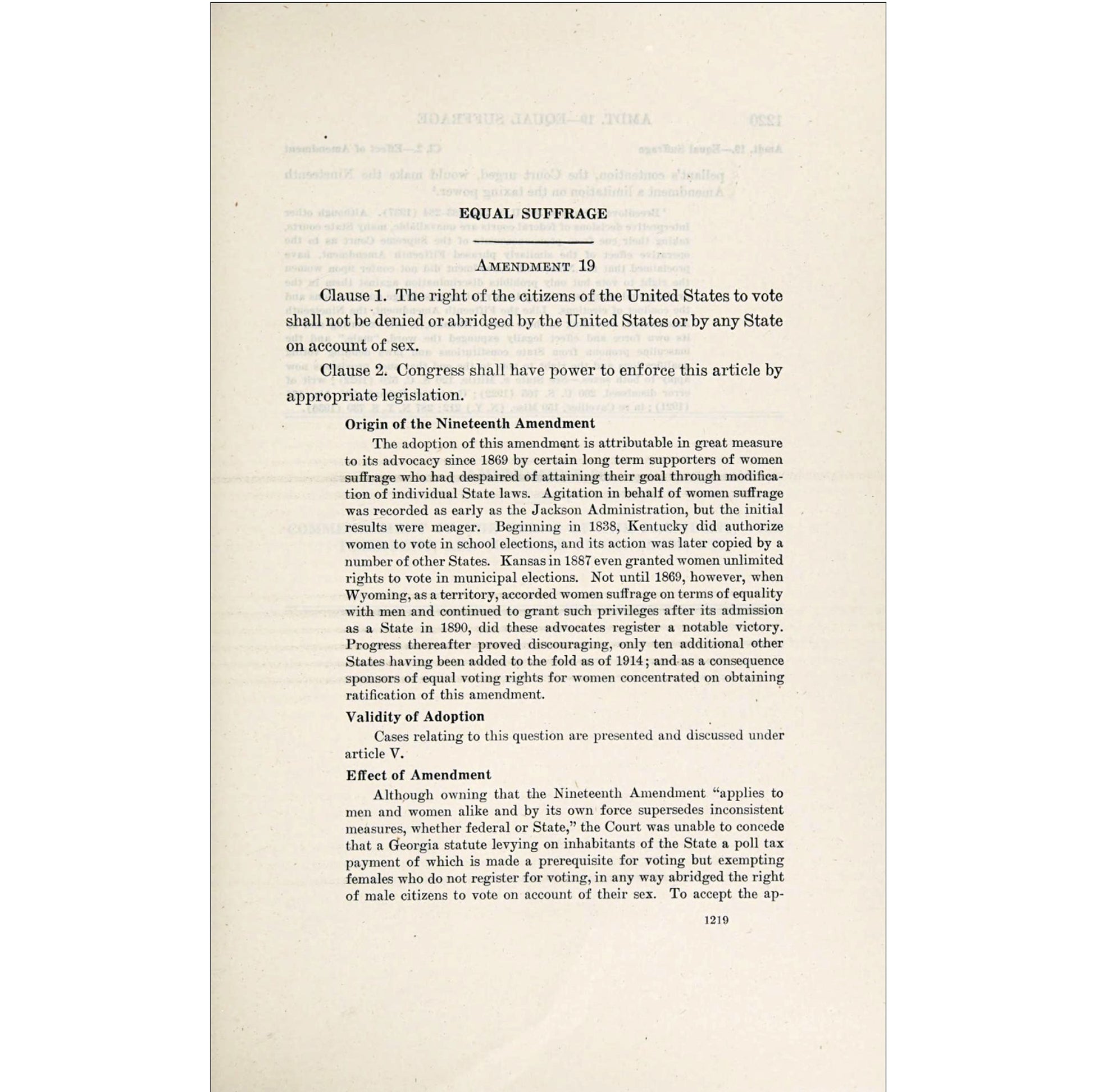 1953 Constitution Annotated with Supreme Court case analysis through 1952. 1361-page US Government constitutional reference. 19th Amendment