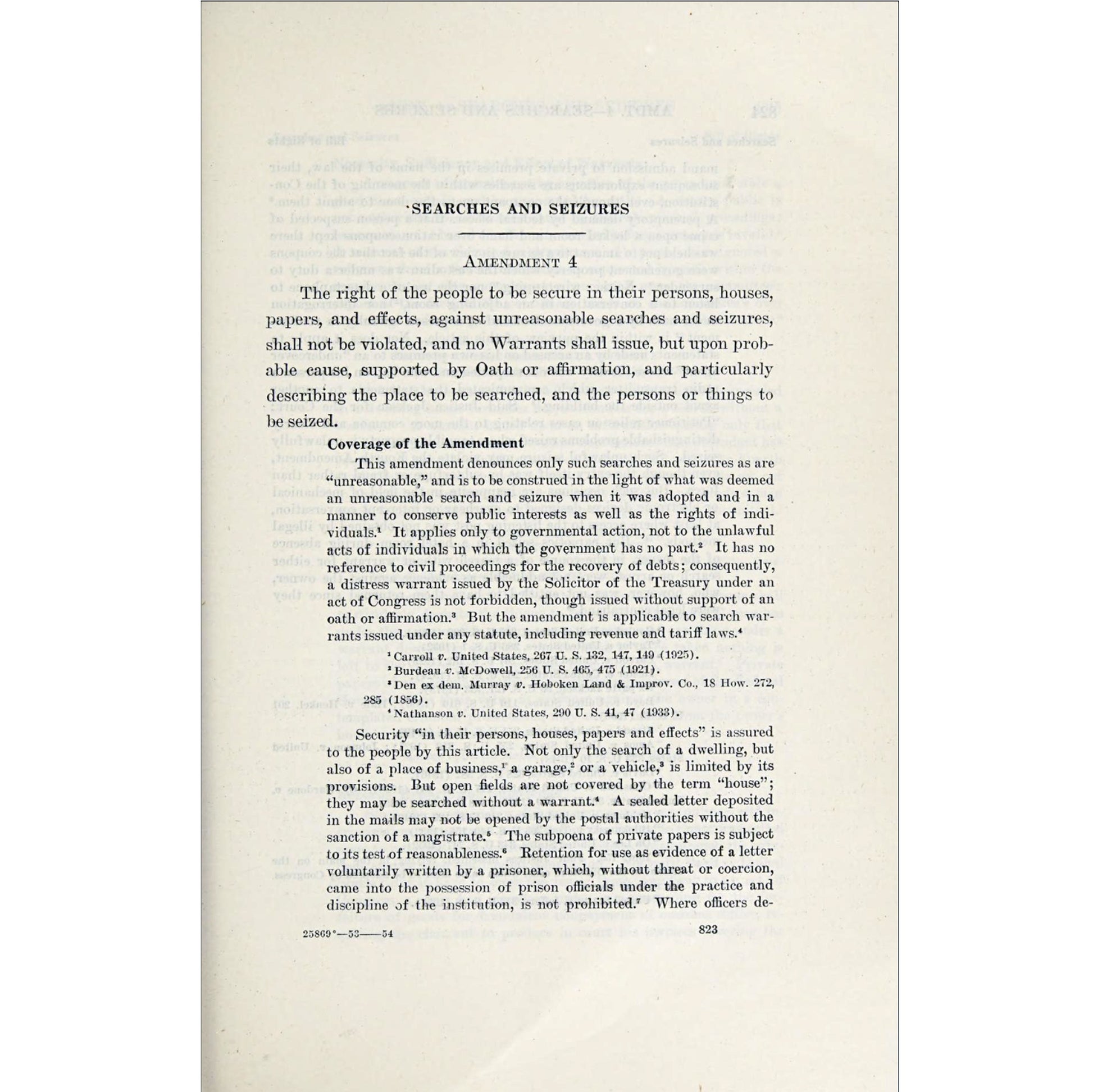 1953 Constitution Annotated with Supreme Court case analysis through 1952. 1361-page US Government constitutional reference. 4th Amendment