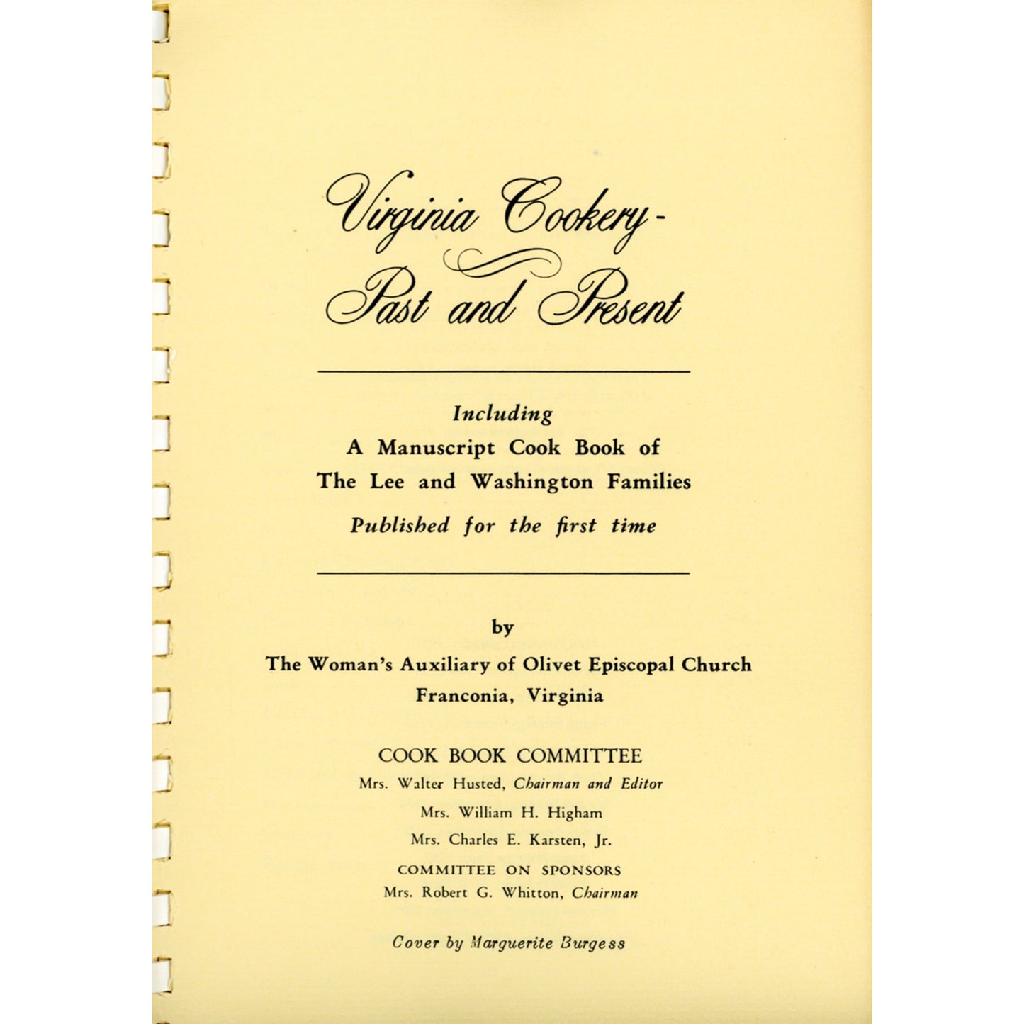 Virginia Cookery, 11th edition. Historic Virginia recipes from early families. VG–EX condition. Southern Living Hall of Fame winner. Title Page