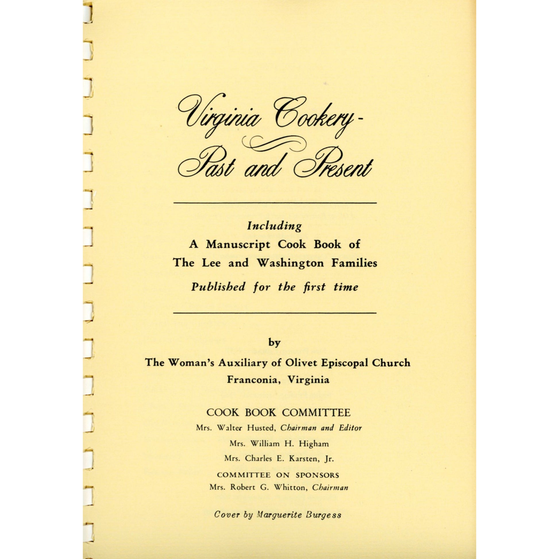 Virginia Cookery, 11th edition. Historic Virginia recipes from early families. VG–EX condition. Southern Living Hall of Fame winner. Title Page