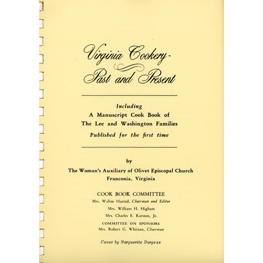Virginia Cookery, 11th edition. Historic Virginia recipes from early families. VG–EX condition. Southern Living Hall of Fame winner. Title Page