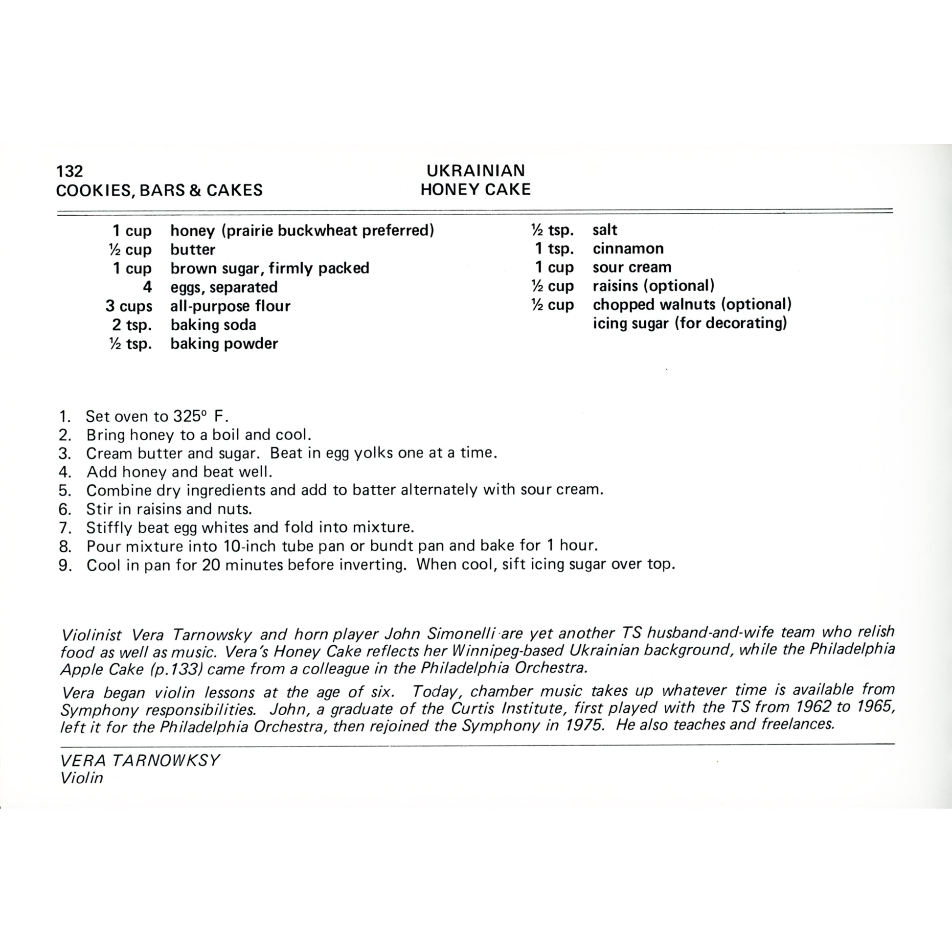 The Toronto Symphony Cookbook – First Printing (1980) Recipe Ukrainian Cake