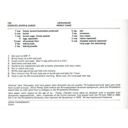 The Toronto Symphony Cookbook – First Printing (1980) Recipe Ukrainian Cake