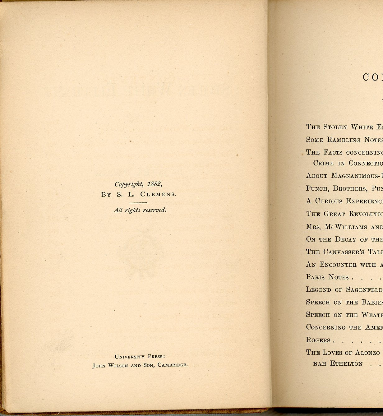 THE STOLEN WHITE ELEPHANT Etc. by Mark Twain First Edition ©1872 COPYRIGHT PAGE