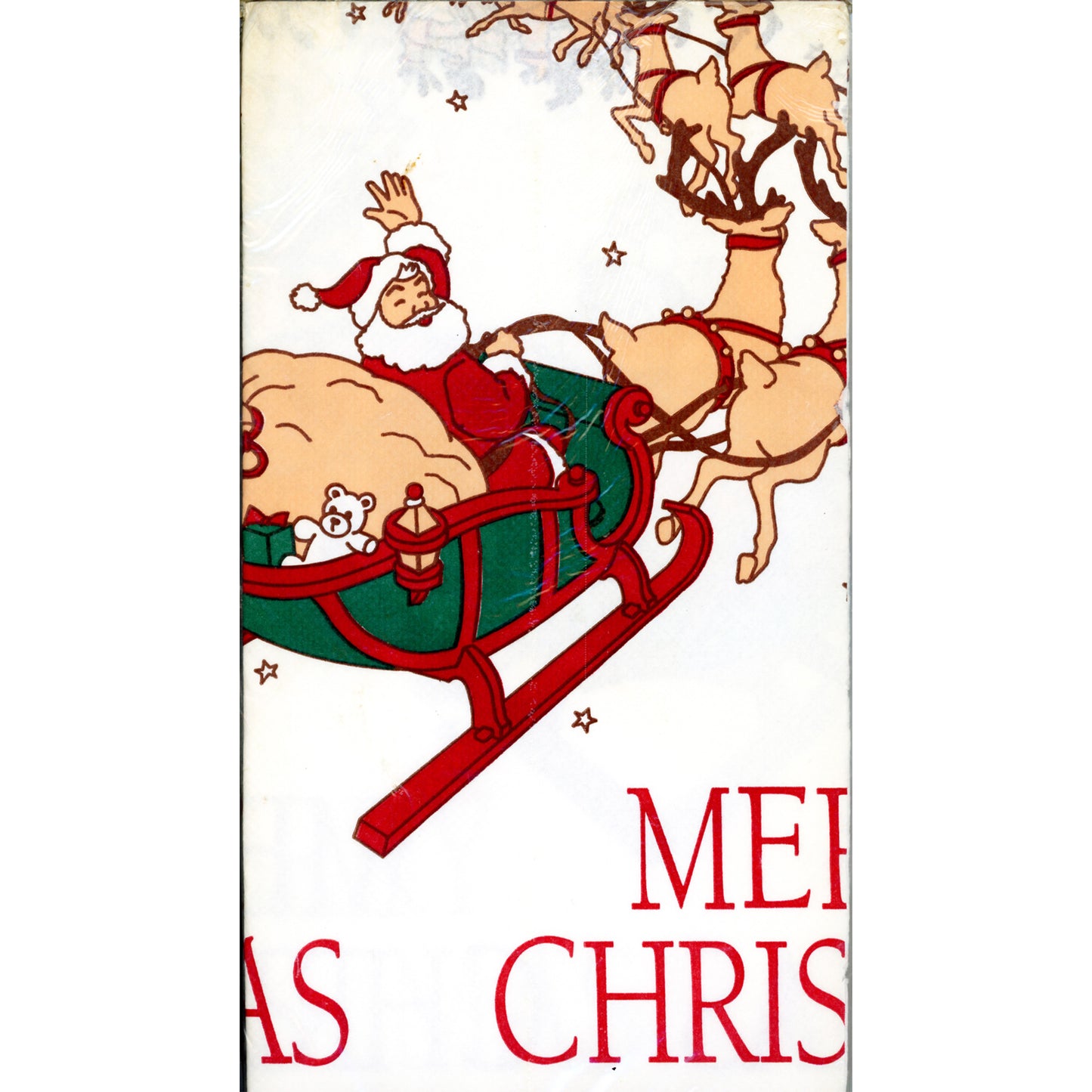 Vintage CHRISTMAS SANTA CLAUS in Sleigh Paper Table Cover Party Celebrations by Gibson 54" x 96"