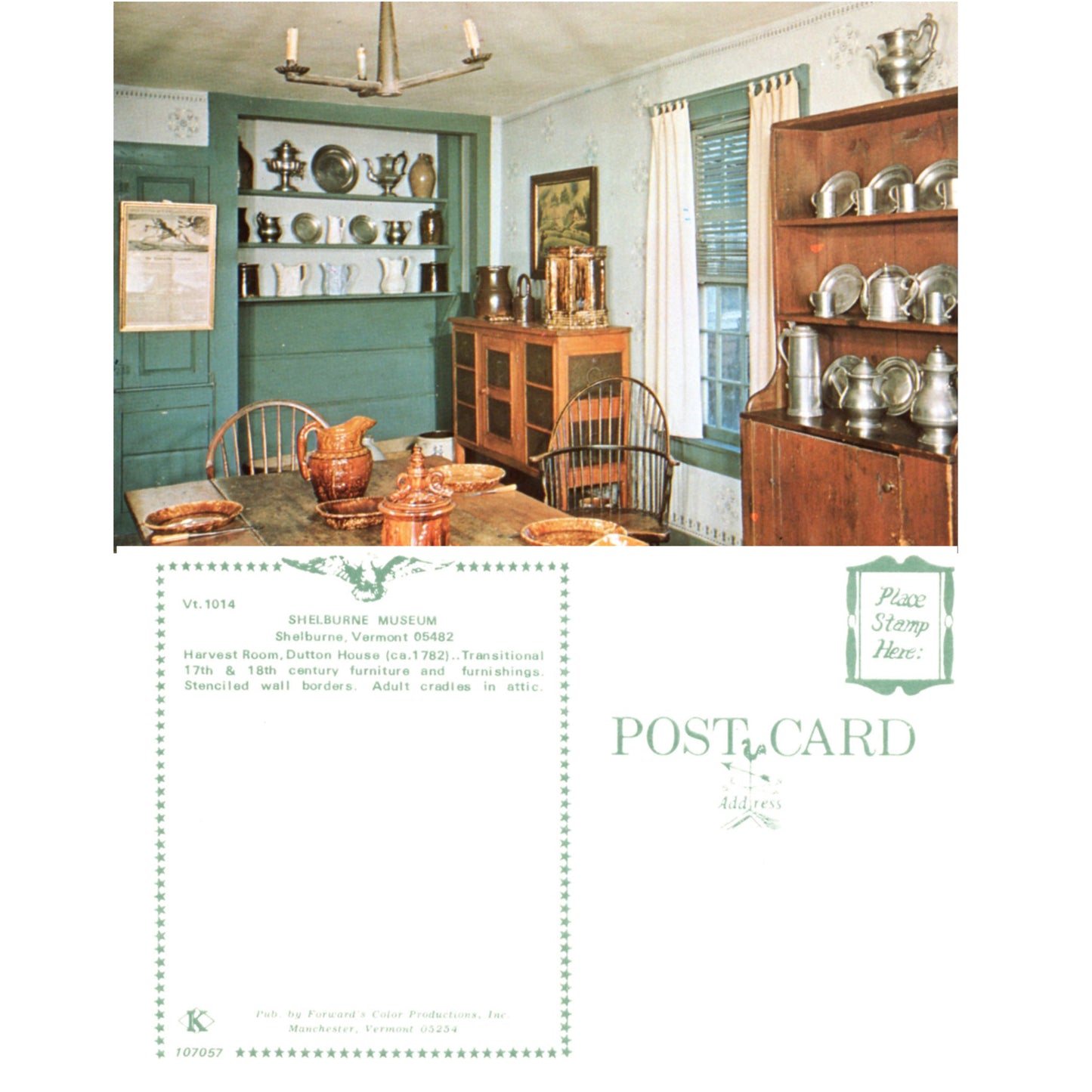 Shelburne Museum Series - Harvest Room at Dutton House | Forward's Color Chrome Era Postcards Front and Back