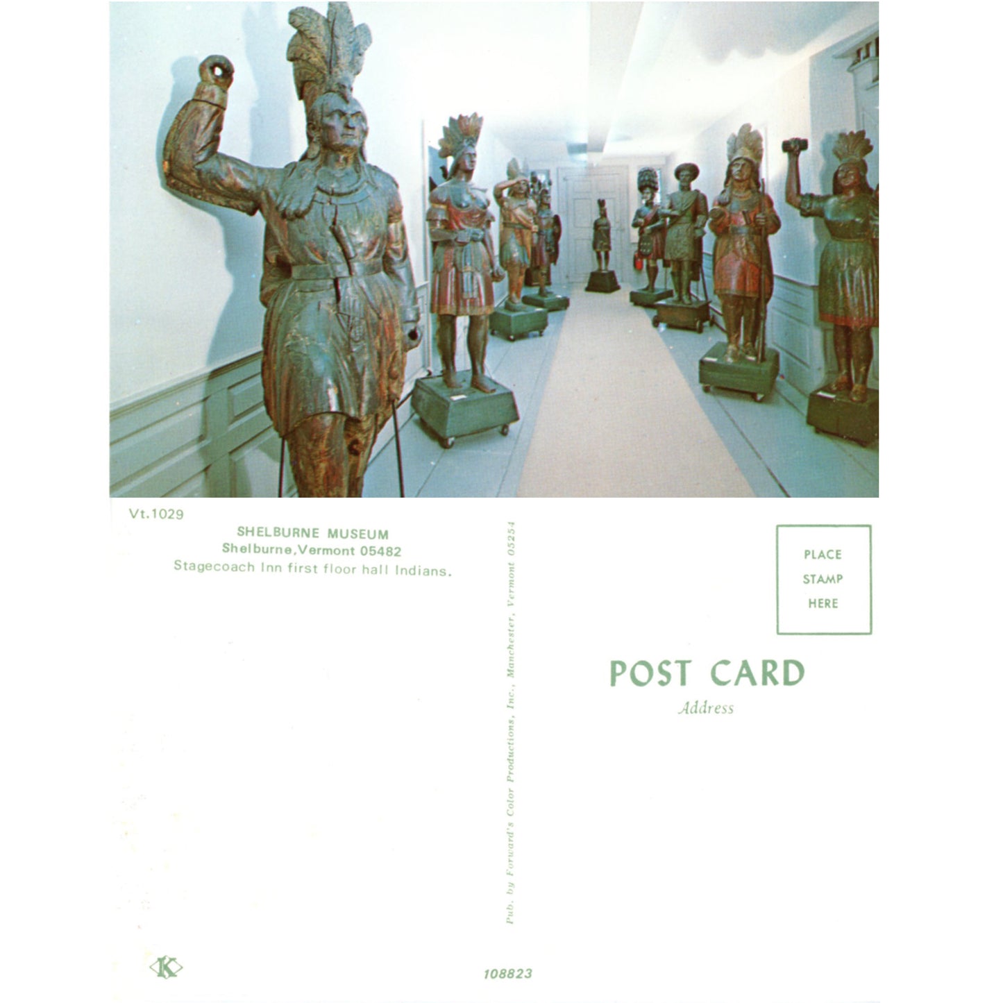 Shelburne Museum Series - Hall of Indians Forward's Color Chrome Era Postcards Front and Back