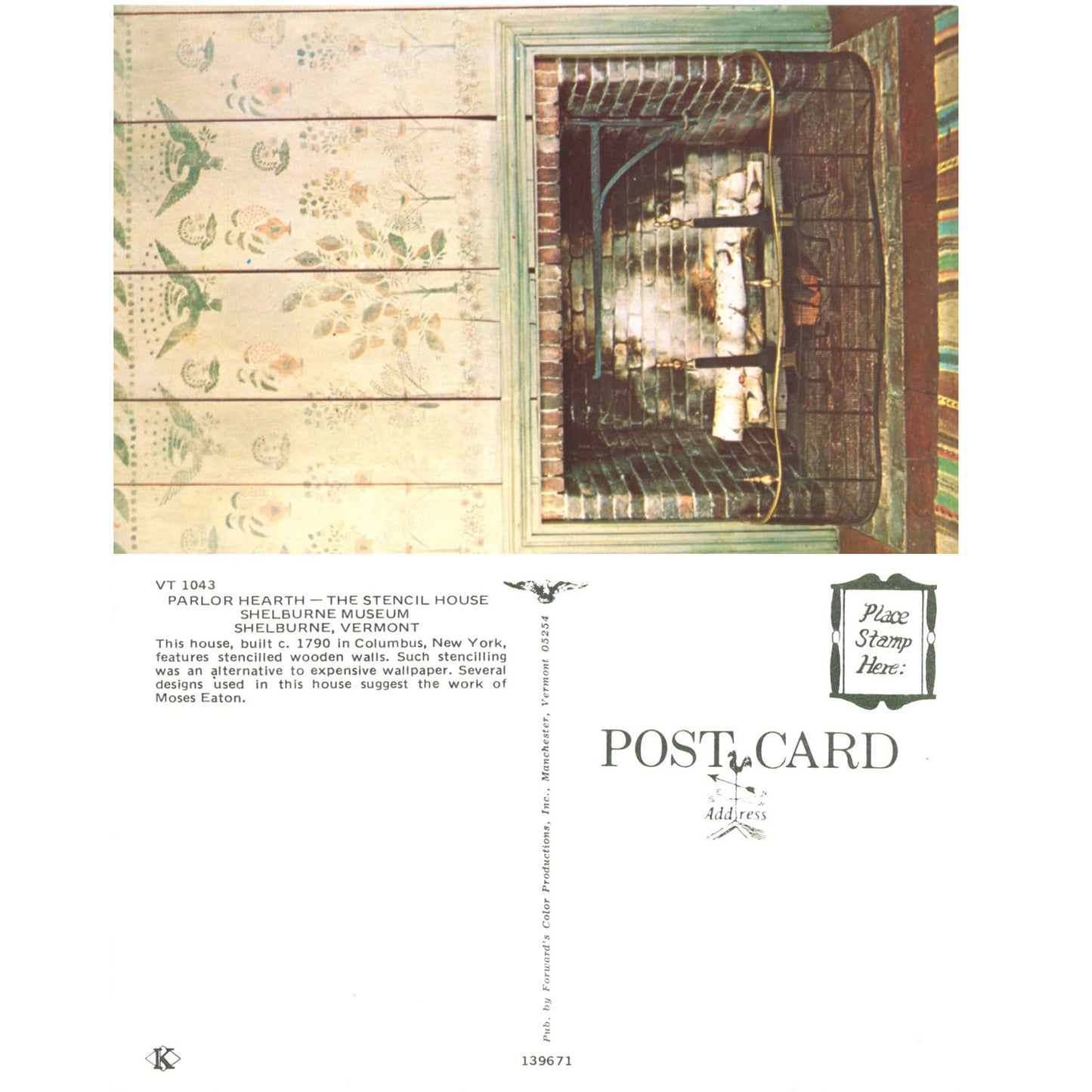 Shelburne Museum Series Stencil House | Forward's Color Chrome Era Postcards Front and Back