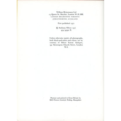 1971 first edition of Anthony Oliver's classic Staffordshire collector guide, signed by the author and illustrated throughout. Copyright page