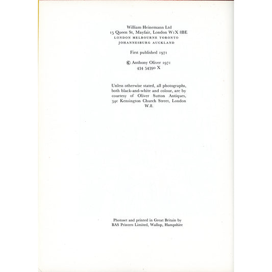 1971 first edition of Anthony Oliver's classic Staffordshire collector guide, signed by the author and illustrated throughout. Copyright page
