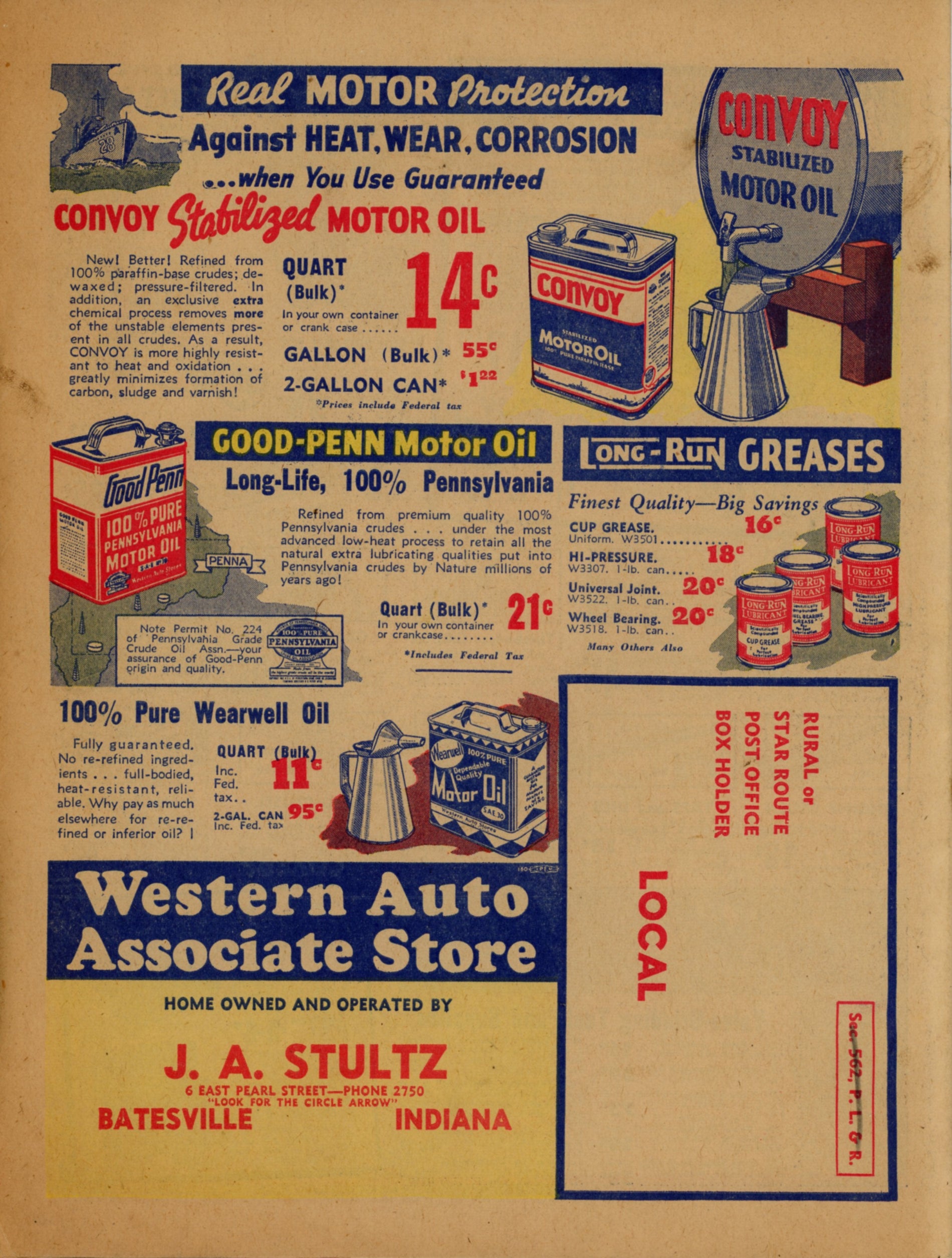 WESTERN AUTO ASSOCIATE STORE Advertising Circular | Batesville, Indiana Circa 1940 BACK