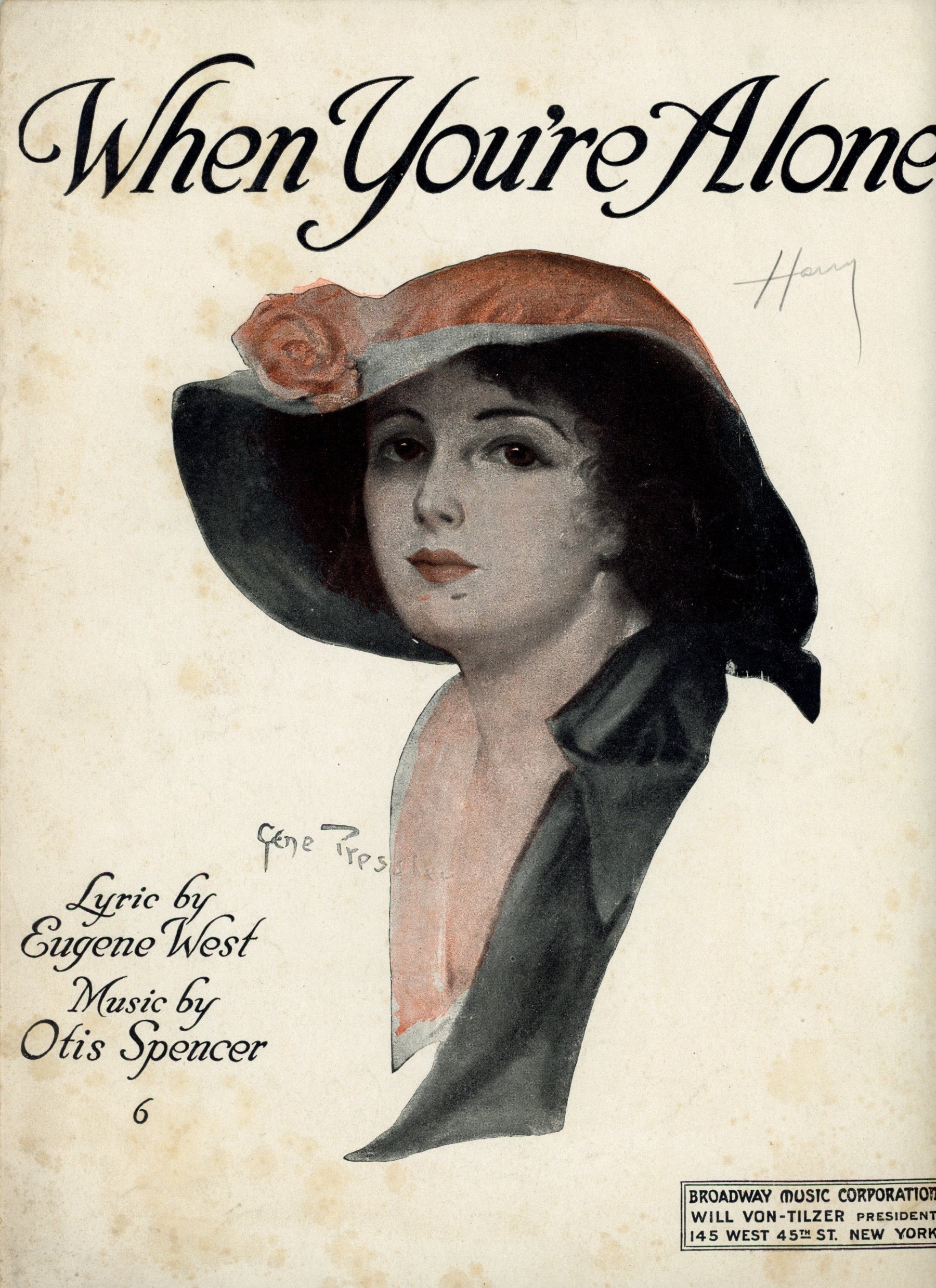 WHEN YOU'RE ALONE Sheet Music ©1919 by Otis Spencer