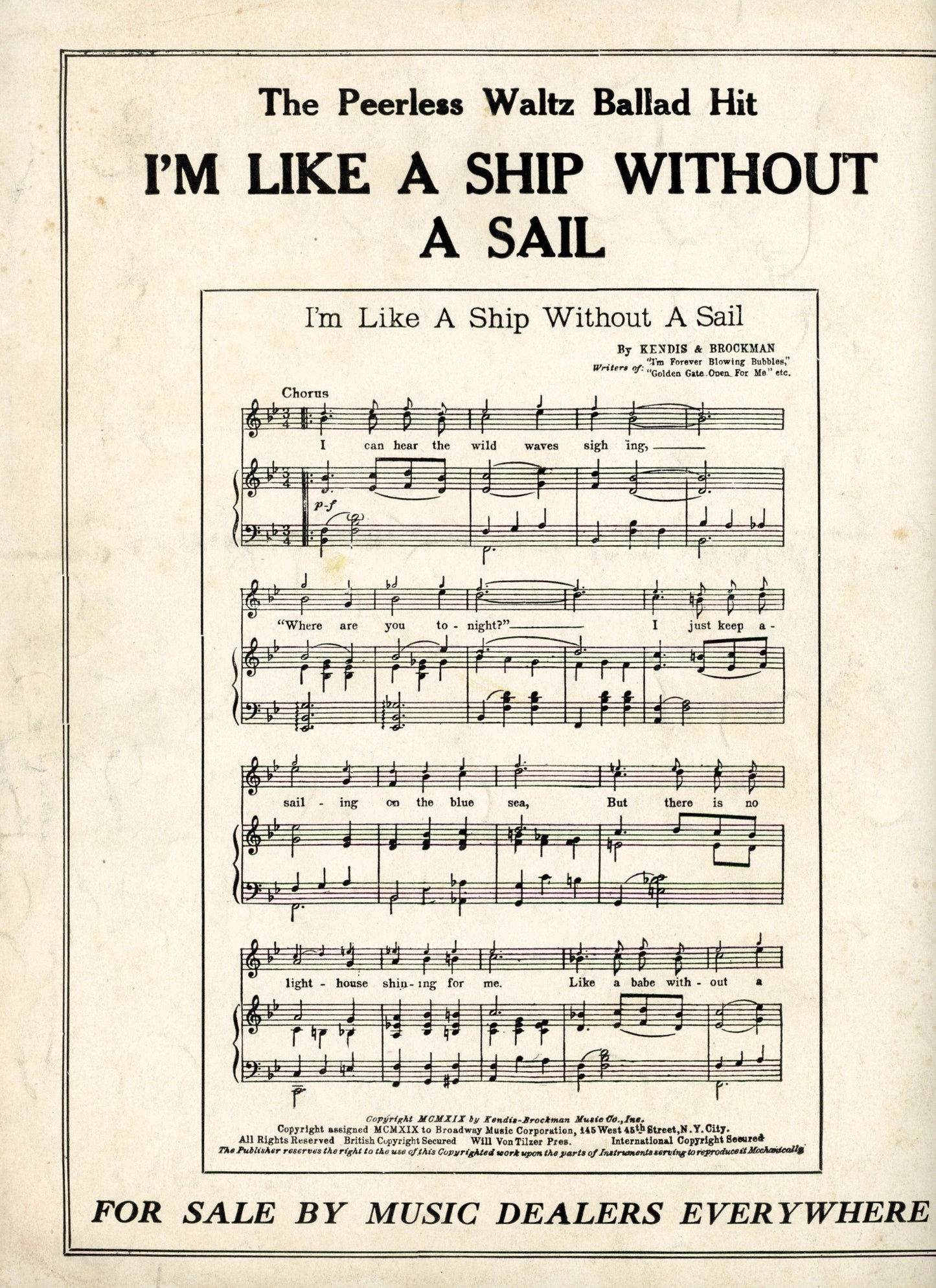 WHEN YOU'RE ALONE Sheet Music ©1919 by Otis Spencer