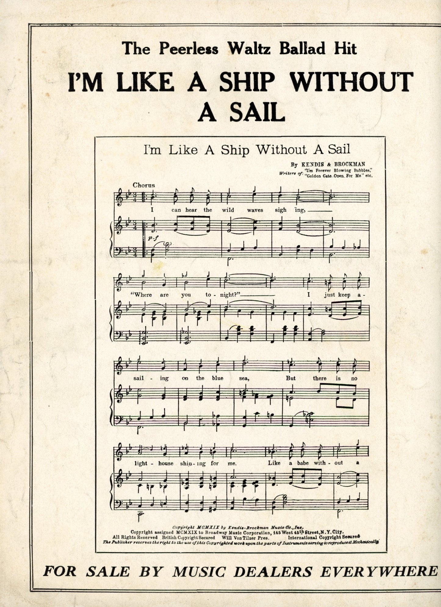 Digno de enmarcar "When You're Alone" (1919) — Retrato de portada de Gene Pressler | Dos variantes de publicación
