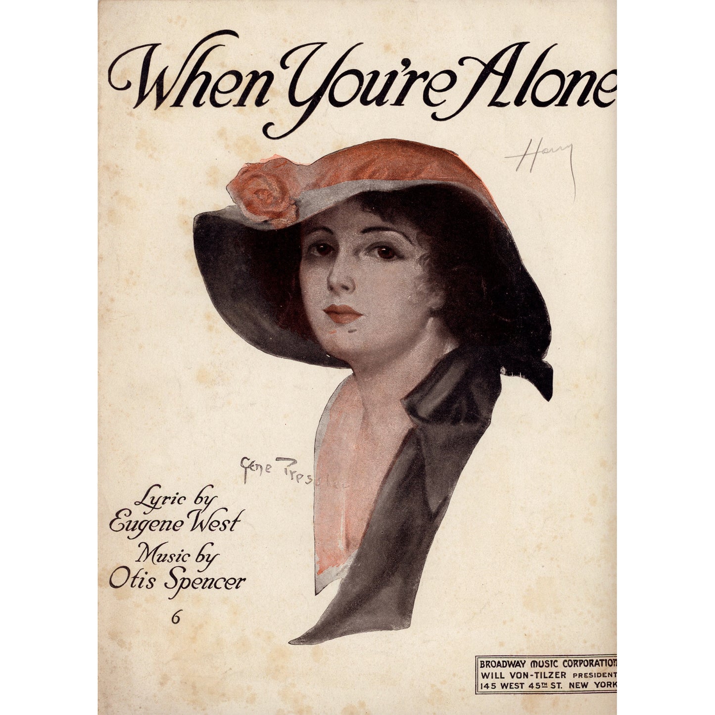 Digno de enmarcar "When You're Alone" (1919) — Retrato de portada de Gene Pressler | Dos variantes de publicación