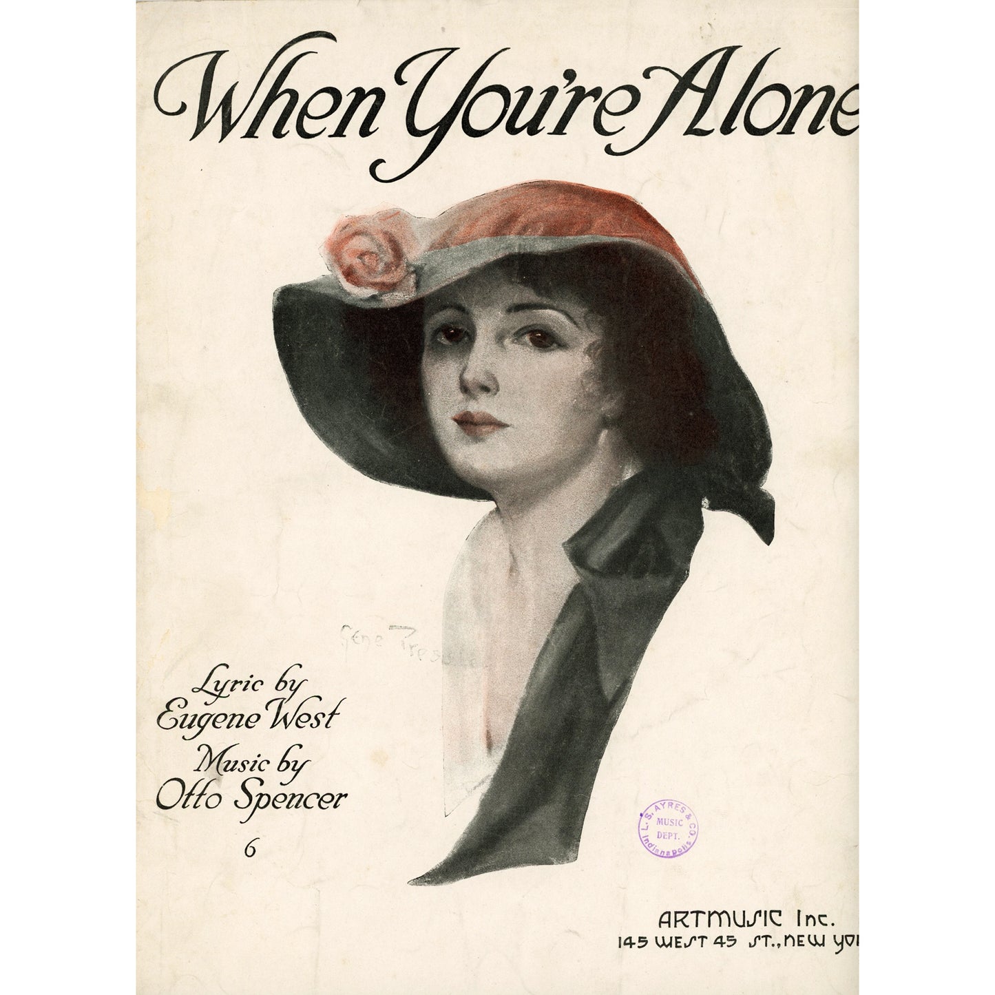 Digno de enmarcar "When You're Alone" (1919) — Retrato de portada de Gene Pressler | Dos variantes de publicación