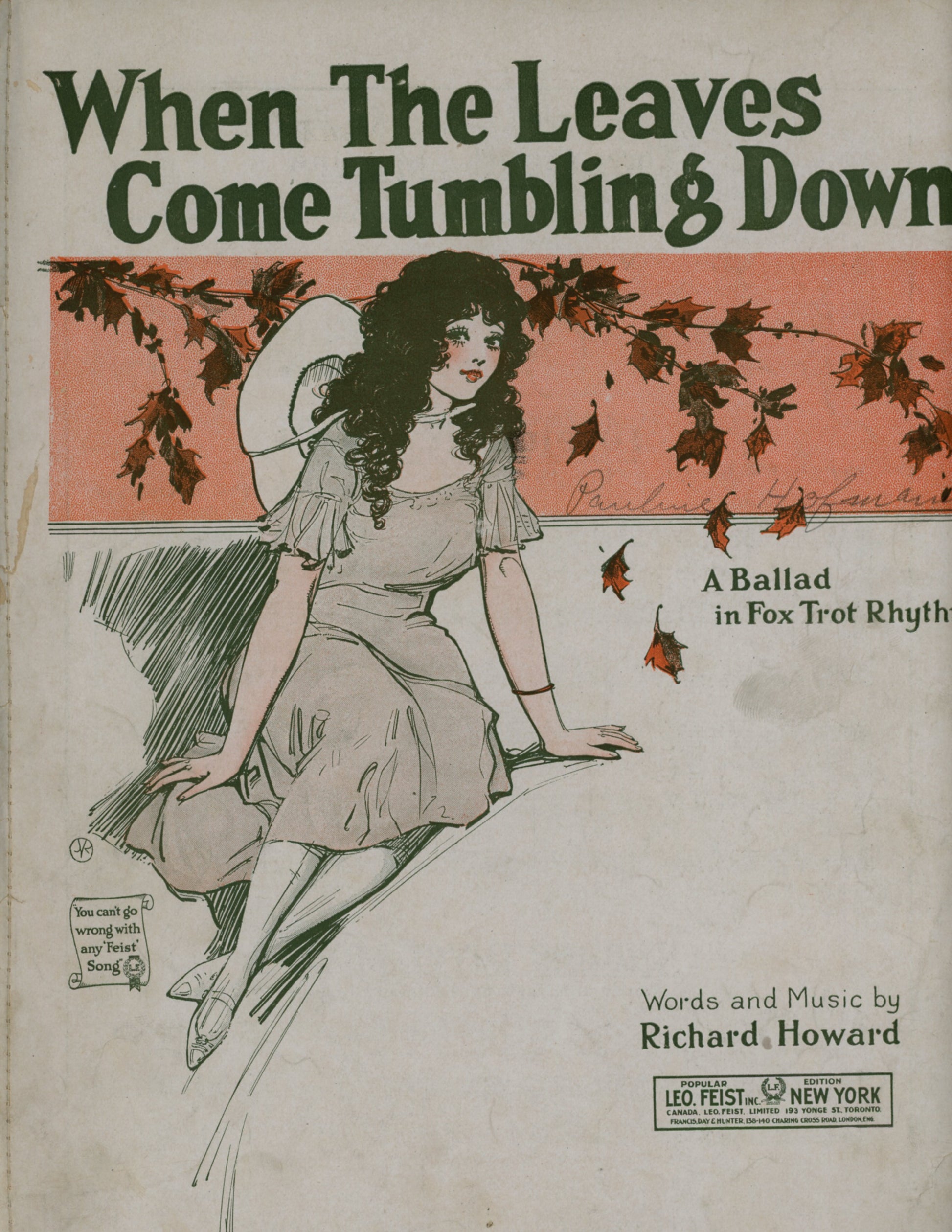 WHEN THE LEAVES COME TUMBLING DOWN Sheet Music ©1922 COVER