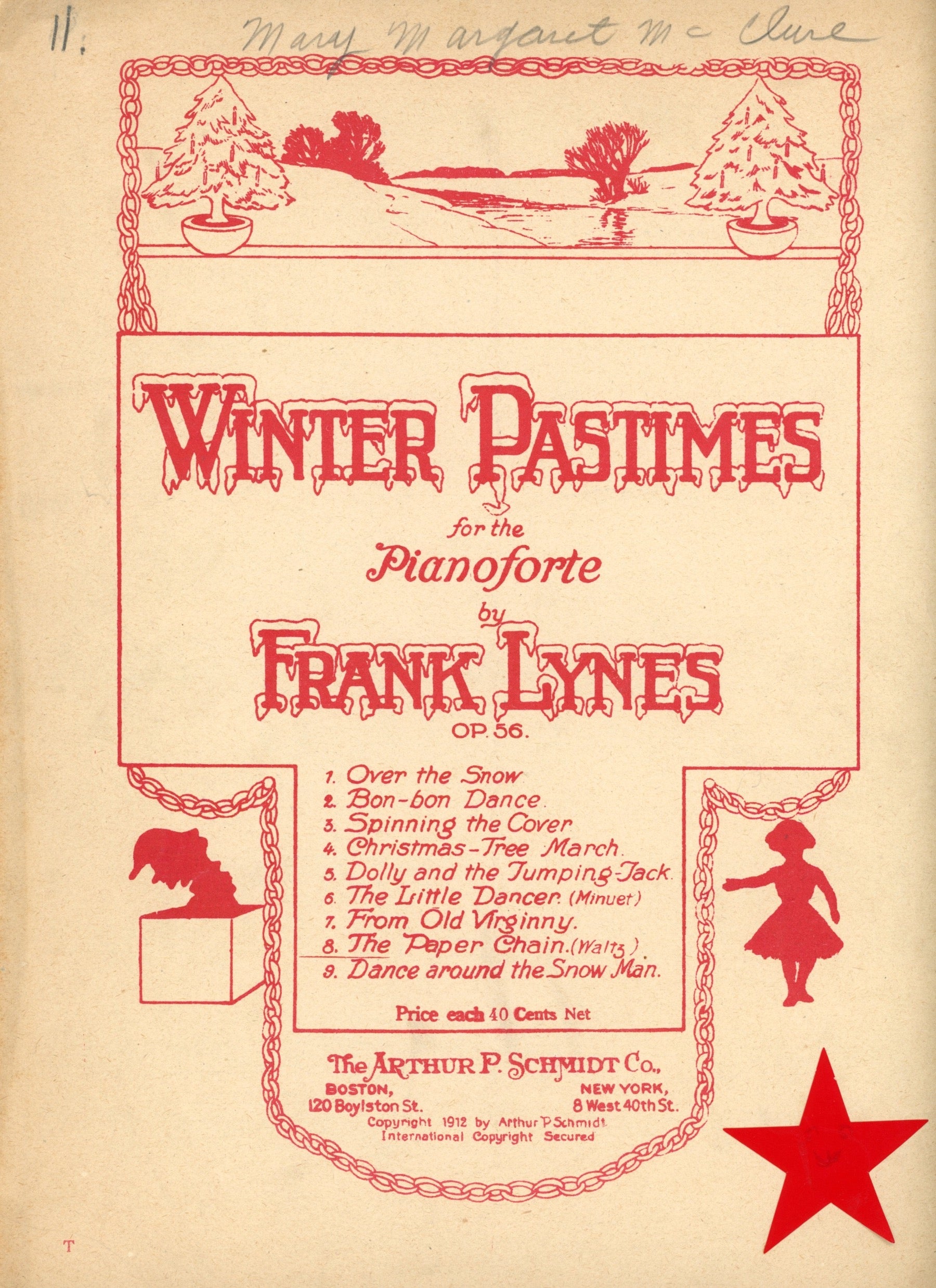 Winter Pastimes for the Pianoforte PAPER CHAIN Waltz by Frank Lynes Vintage Sheet Music ©1912