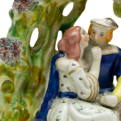 Staffordshire Style Romantic COUPLE IN THE GARDEN Pottery Figurine