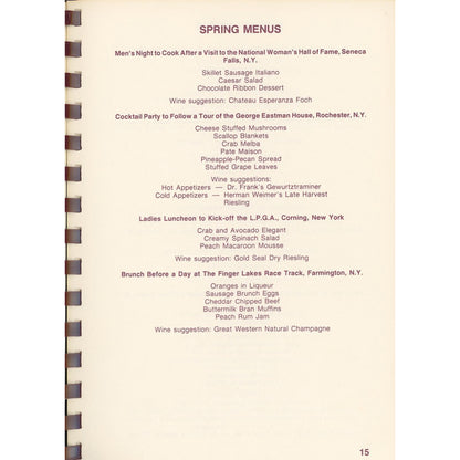 Thru the Grapevine cookbook, 6th printing. Near‑mint. 635 recipes, winery chapter, regional history. Southern Living Hall of Fame winner. Spring Menus