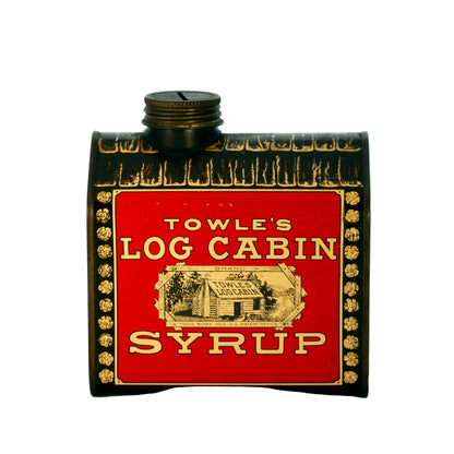 Lithographed TOWLE’S LOG CABIN SYRUP TIN COIN BANK "Boy in Doorway" Circa 1979
