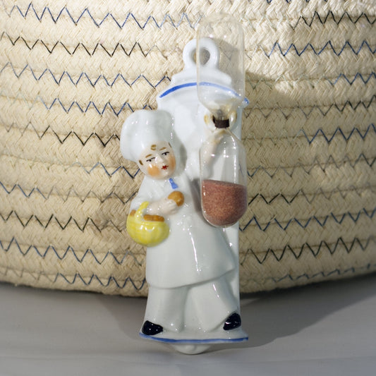 CERAMIC CHEF ON PLAQUE HANGING EGG TIMER Marked GERMANY Circa 1930s