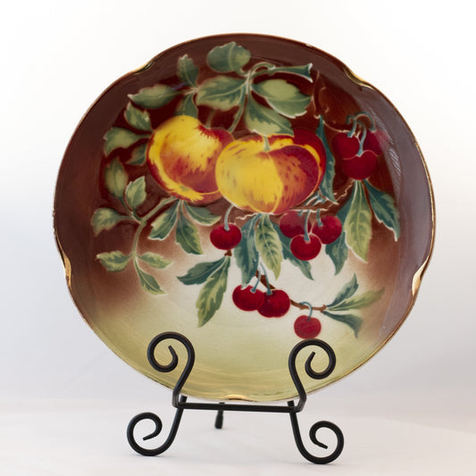 K & G LUNÉVILLE FRENCH FAIENCE PLATTER HAND PAINTED APPLES AND PEARS 11 ¼” Gold Gilt Rim Circa 1890
