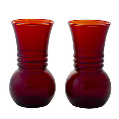Mid-Century ROYAL RUBY TRIPLE RING FLARED VASES Anchor Hocking Set of Two (2)