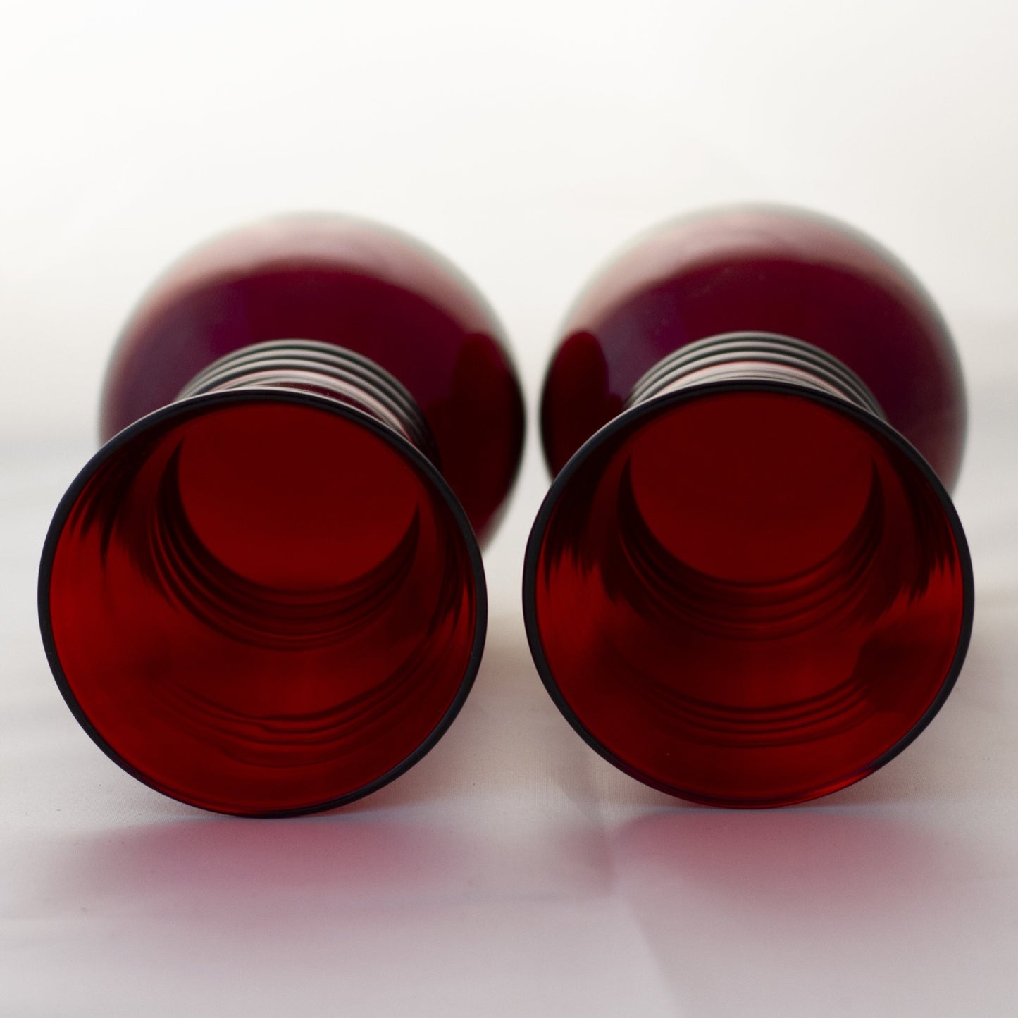 Mid-Century ROYAL RUBY TRIPLE RING FLARED VASES Anchor Hocking Set of Two (2)