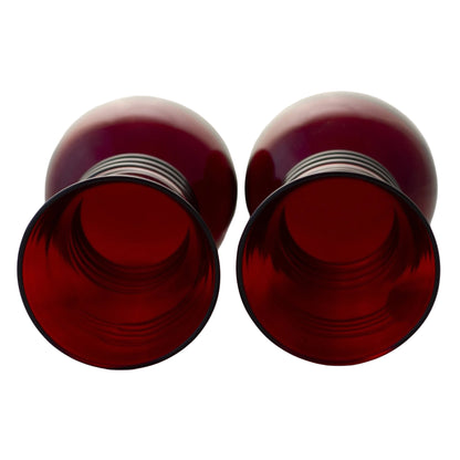Mid-Century ROYAL RUBY TRIPLE RING FLARED VASES Anchor Hocking Set of Two (2)