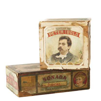 MICHAEL IBOLD & PETER IBOLD Antique Cigar Boxes with Lithograph Paper Labels